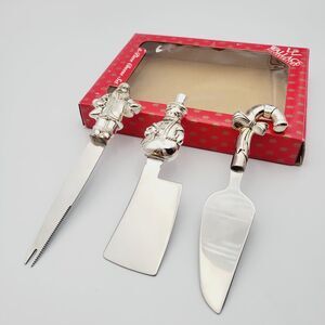 1998 Wallace Silversmiths Christmas Cheese Spreader Santa Frosty Candy Cane